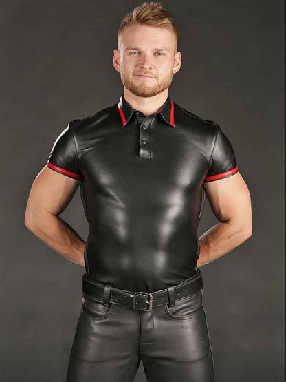 Mister S Lammleder-Poloshirt - roter Streifen