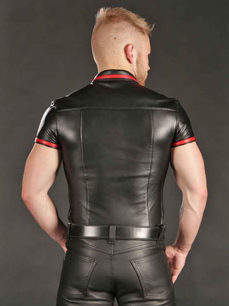 Mister S Lammleder-Poloshirt - roter Streifen