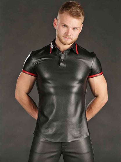 Mister S Lammleder-Poloshirt - roter Streifen