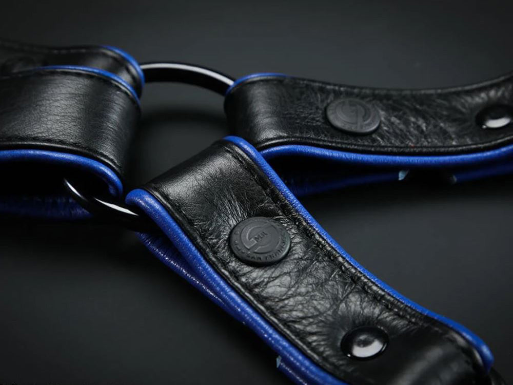 MISTER S Leather Leg Harness - schwarz-blau