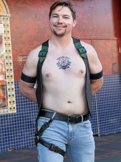MISTER S Leather Leg Harness - schwarz-huntergrün