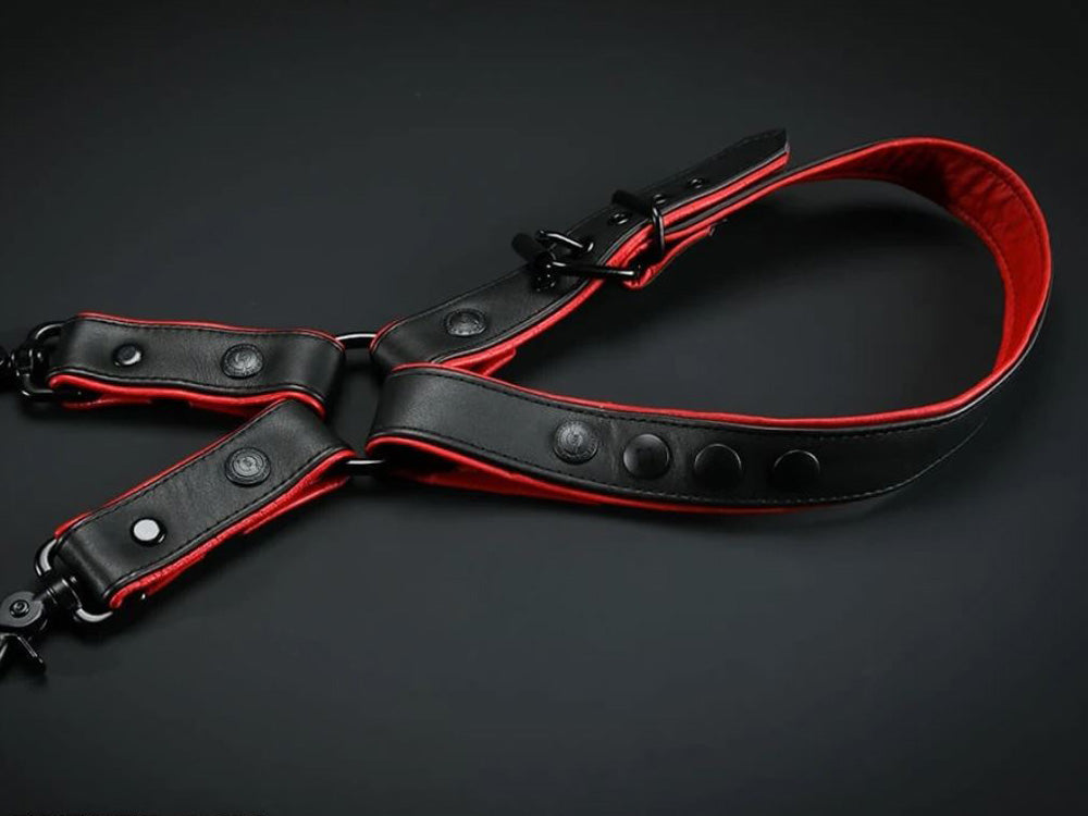 MISTER S Leather Leg Harness - schwarz-rot