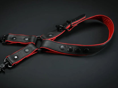MISTER S Leather Leg Harness - schwarz-rot