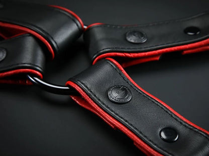 MISTER S Leather Leg Harness - schwarz-rot