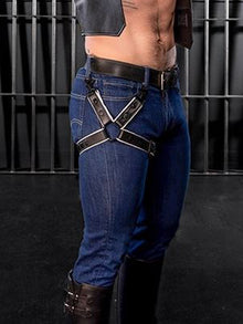 MISTER S Leather Leg Harness - schwarz-weiss