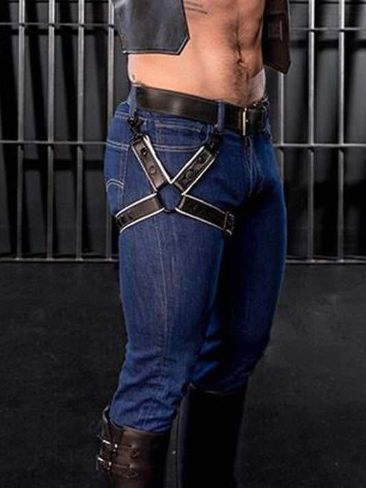 MISTER S Leather Leg Harness - schwarz-weiss
