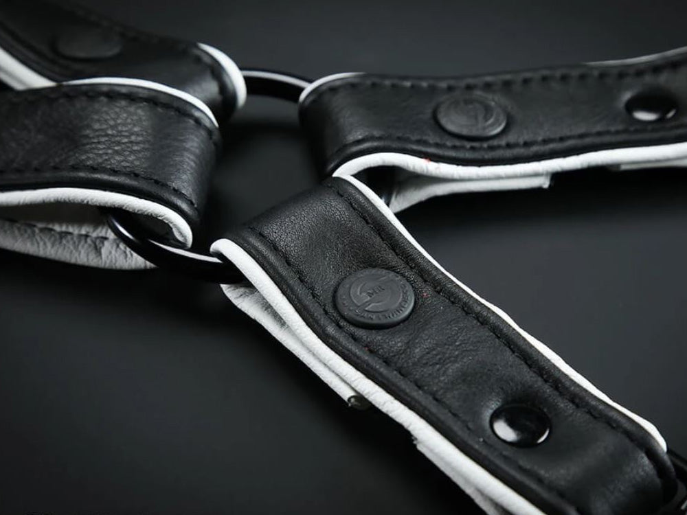 MISTER S Leather Leg Harness - schwarz-weiss