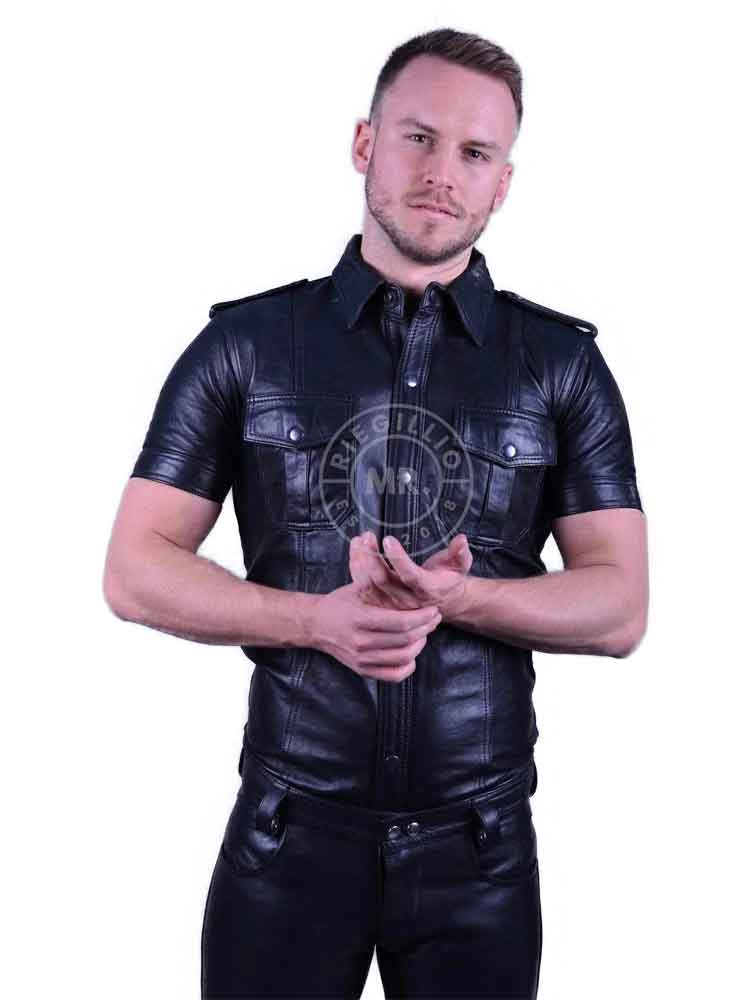 Riegillio Lederhemd Kurzarm schwarz