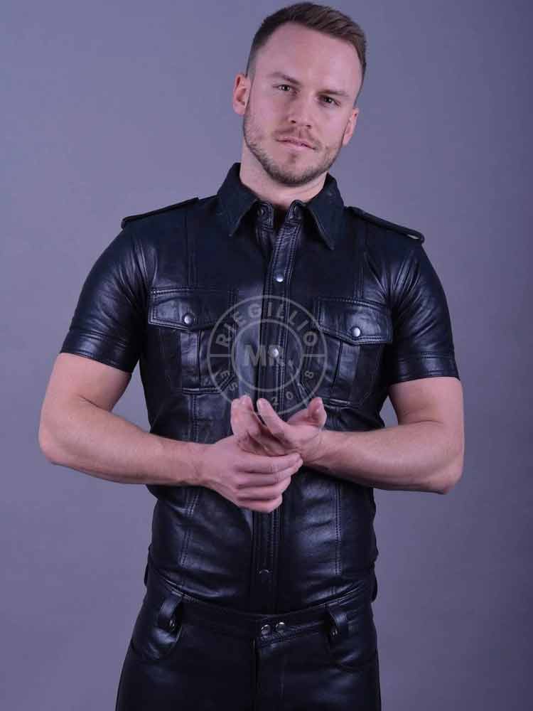 Riegillio Lederhemd Kurzarm schwarz
