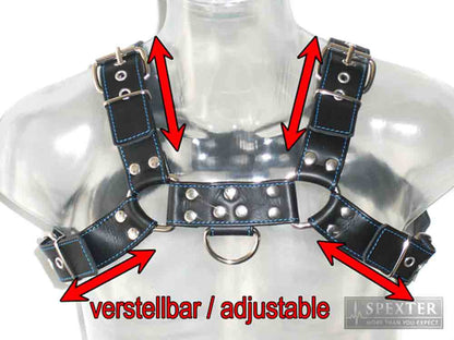 Oberkörper-Harness - BULLDOG - blau genäht - 4cm