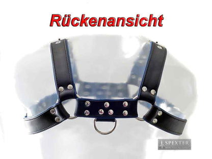 Oberkörper-Harness PITBULL mit blauer Paspel - 4cm