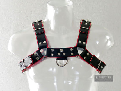 Oberkörper-Harness PITBULL mit roter Paspel - 4cm - S