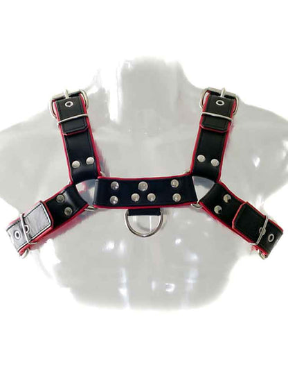 Oberkörper-Harness PITBULL mit roter Paspel - 4cm