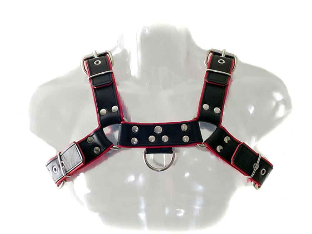 Oberkörper-Harness PITBULL mit roter Paspel - 4cm