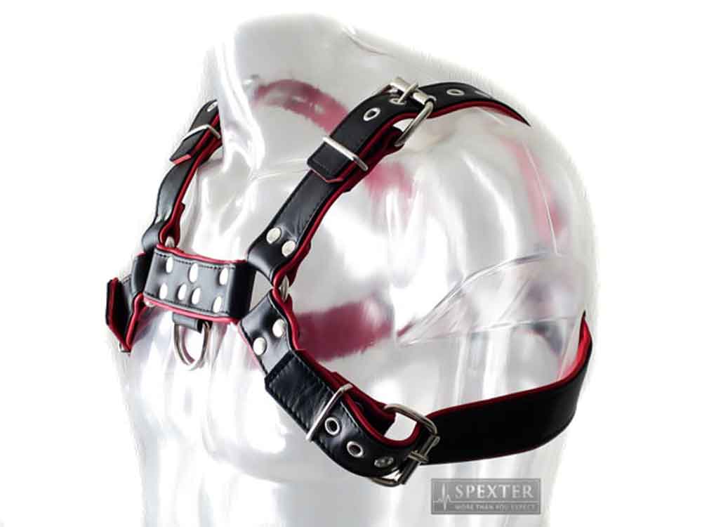 Oberkörper-Harness PITBULL mit roter Paspel - 4cm