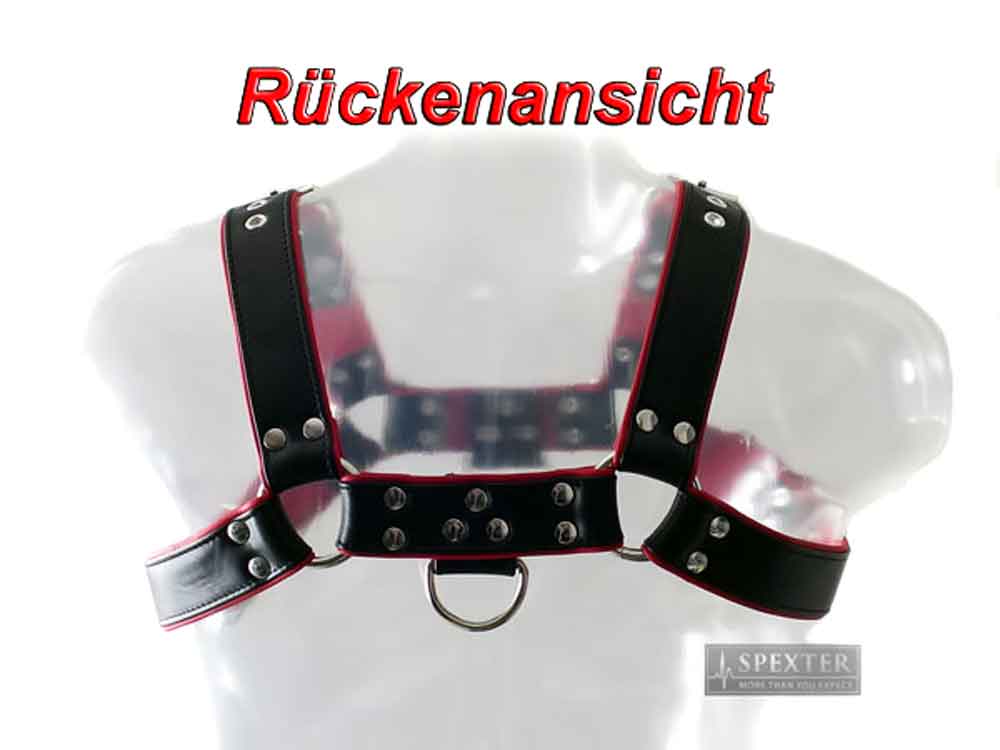 Oberkörper-Harness PITBULL mit roter Paspel - 4cm