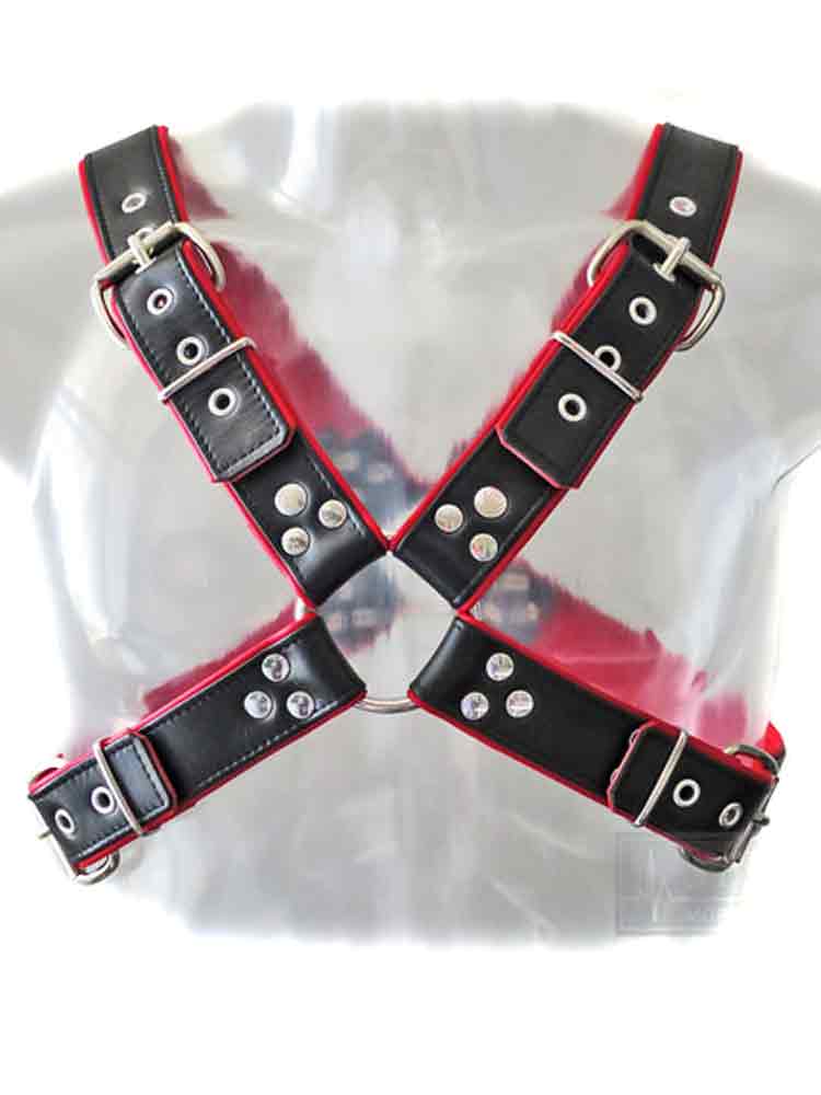 Oberkörper-Harness mit Schließen - rote Paspel - 4cm