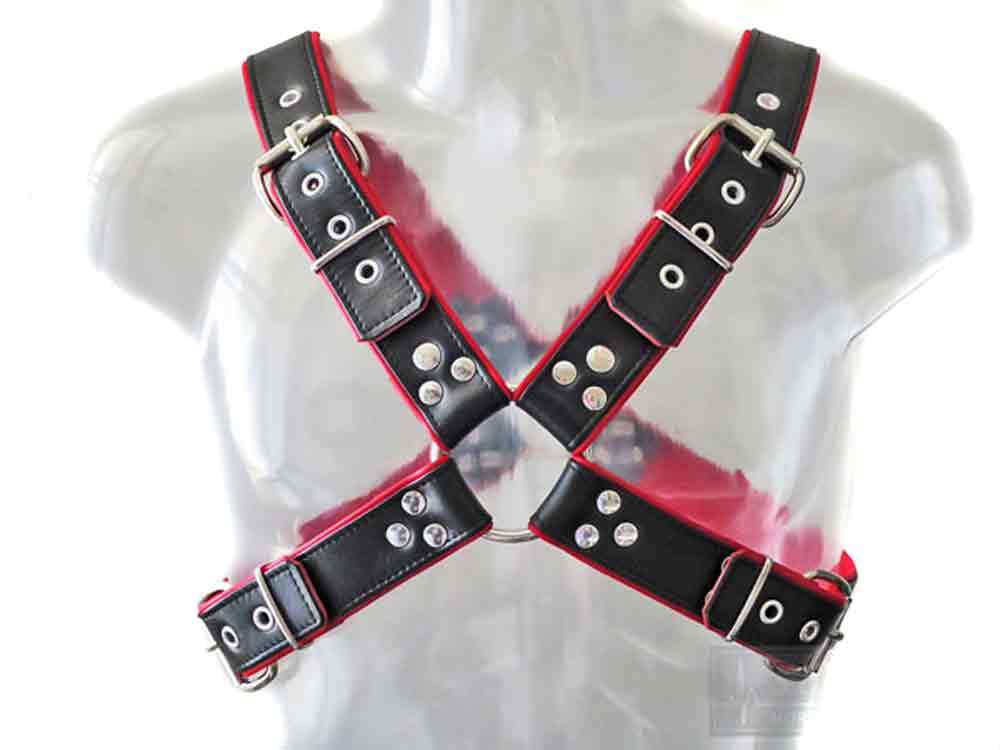 Oberkörper-Harness mit Schließen - rote Paspel - 4cm