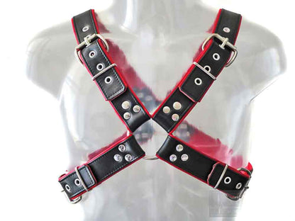 Oberkörper-Harness mit Schließen - rote Paspel - 4cm