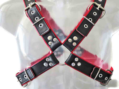 Oberkörper-Harness mit Schließen - rote Paspel - 4cm