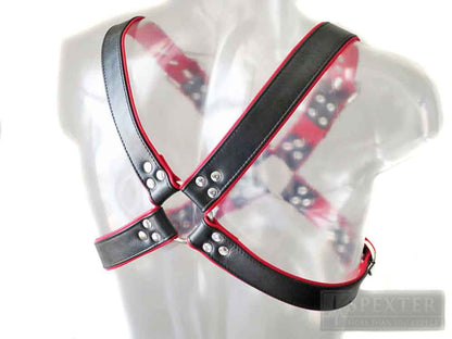 Oberkörper-Harness mit Schließen - rote Paspel - 4cm