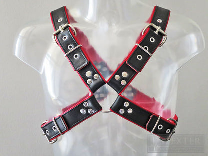Oberkörper-Harness mit Schließen - rote Paspel - 4cm - S