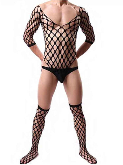 Elastischer Netz-Body mit Kniestrümpfen