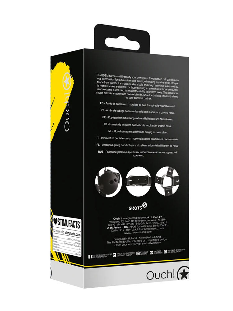 OUCH XTREME Kopfharness mit Knebel / Nasenhaken