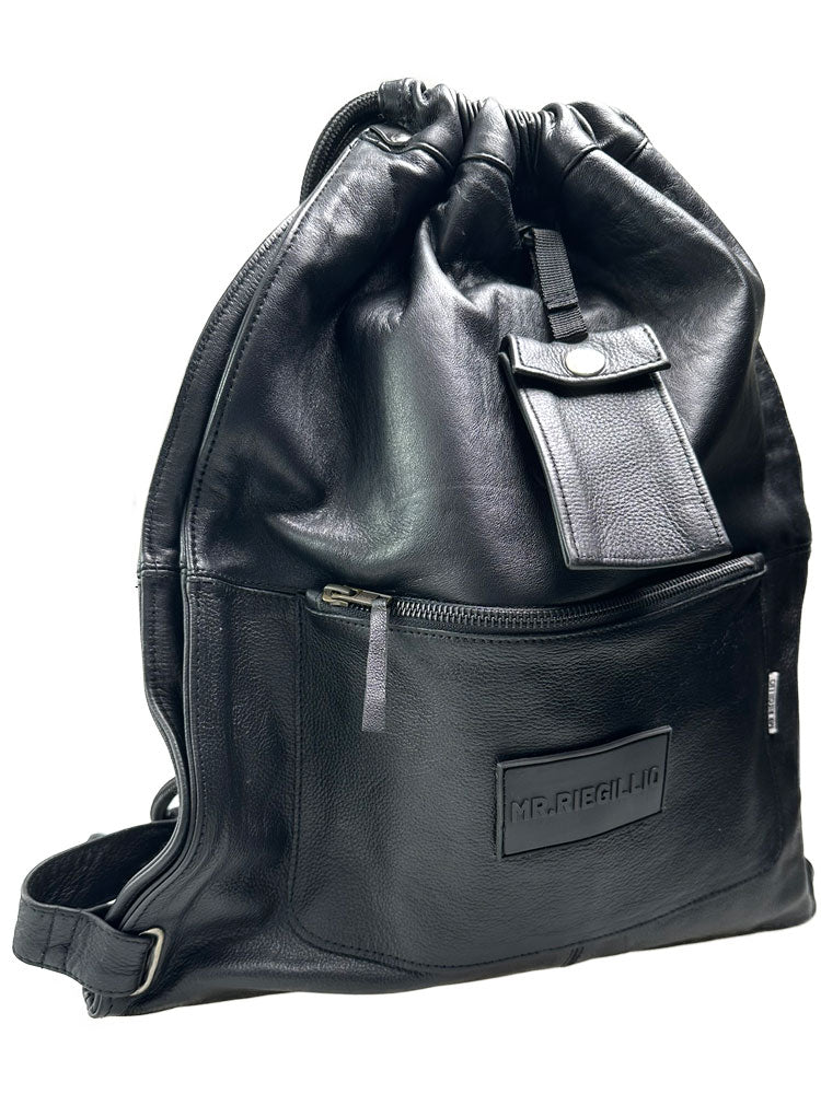 Riegillio Lederrucksack Klettpatch schwarz