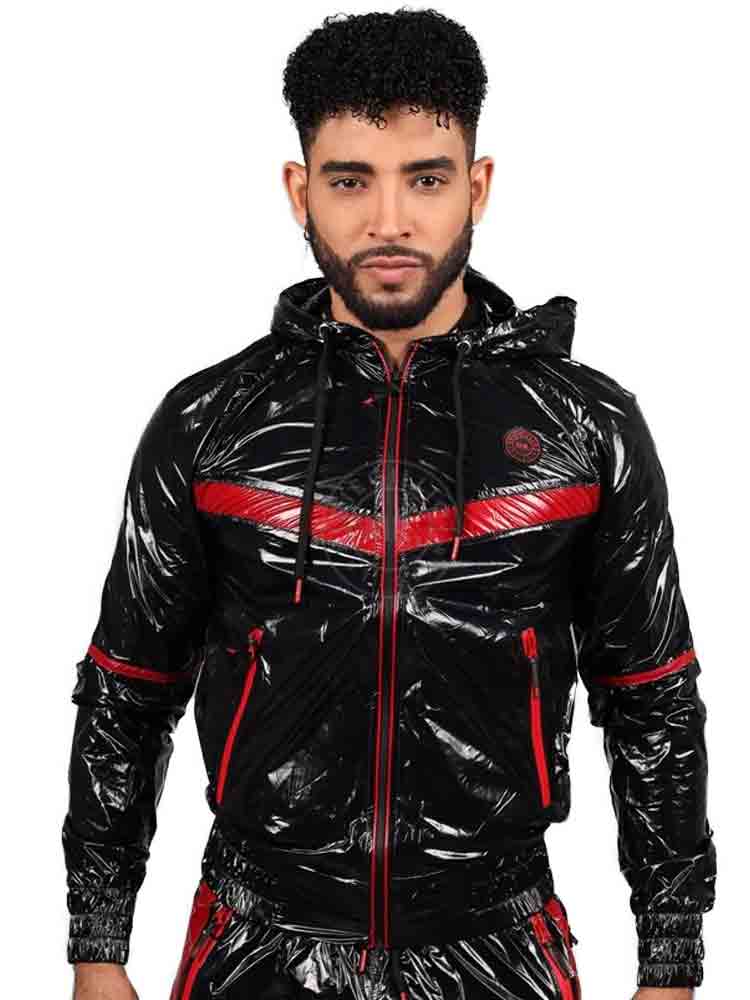 Riegillio Shiny Nylon Tracksuit Jacket - schwarz-rot