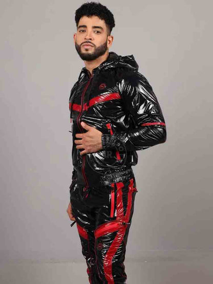 Riegillio Shiny Nylon Tracksuit Jacket - schwarz-rot