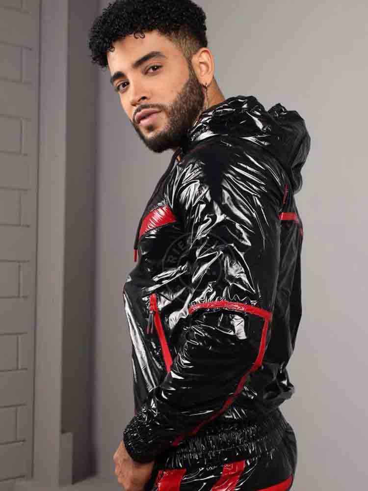 Riegillio Shiny Nylon Tracksuit Jacket - schwarz-rot
