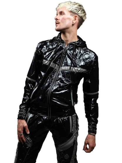 Riegillio Shiny Nylon Tracksuit Jacket - schwarz-grau