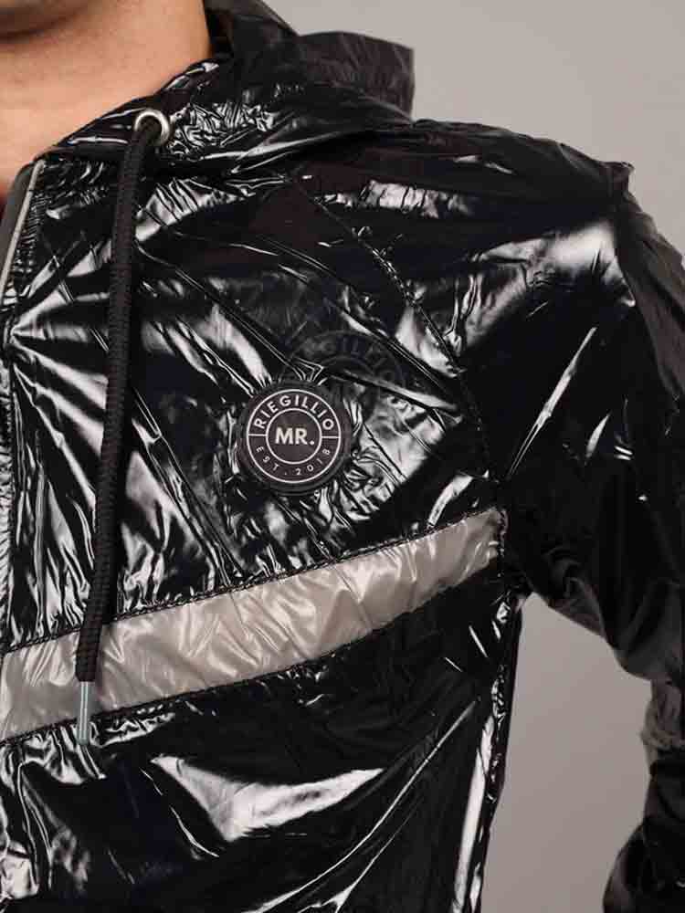 Riegillio Shiny Nylon Tracksuit Jacket - schwarz-grau