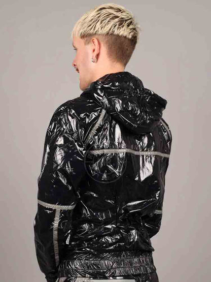 Riegillio Shiny Nylon Tracksuit Jacket - schwarz-grau