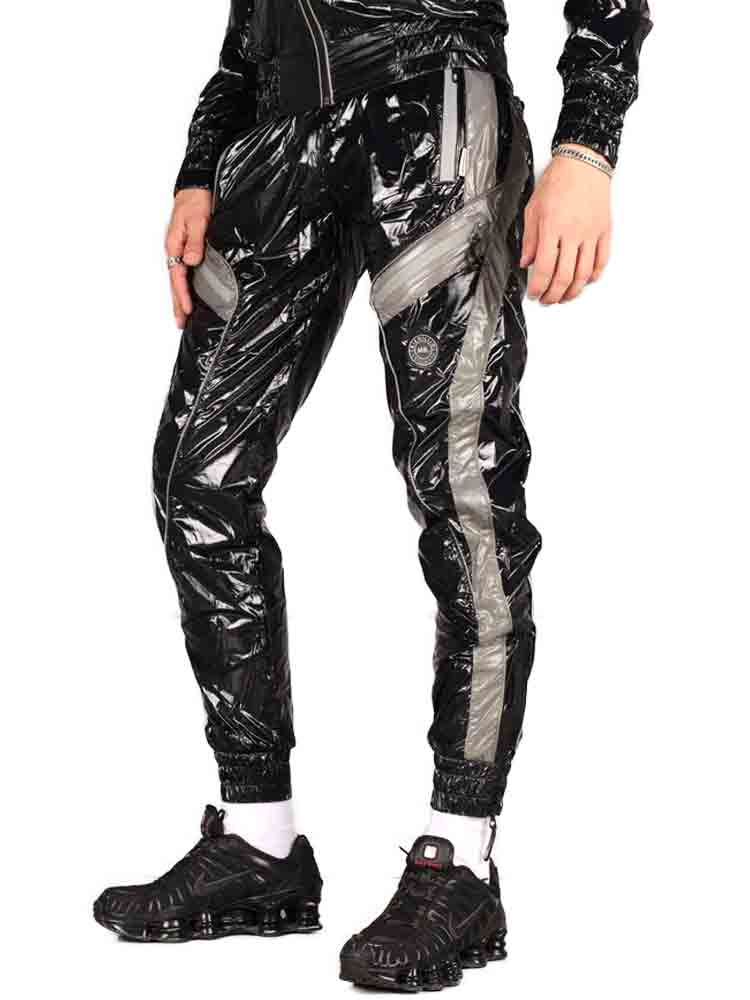Riegillio Shiny Nylon Tracksuit Pants - schwarz-grau