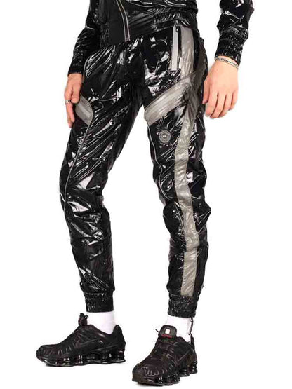 Riegillio Shiny Nylon Tracksuit Pants - schwarz-grau