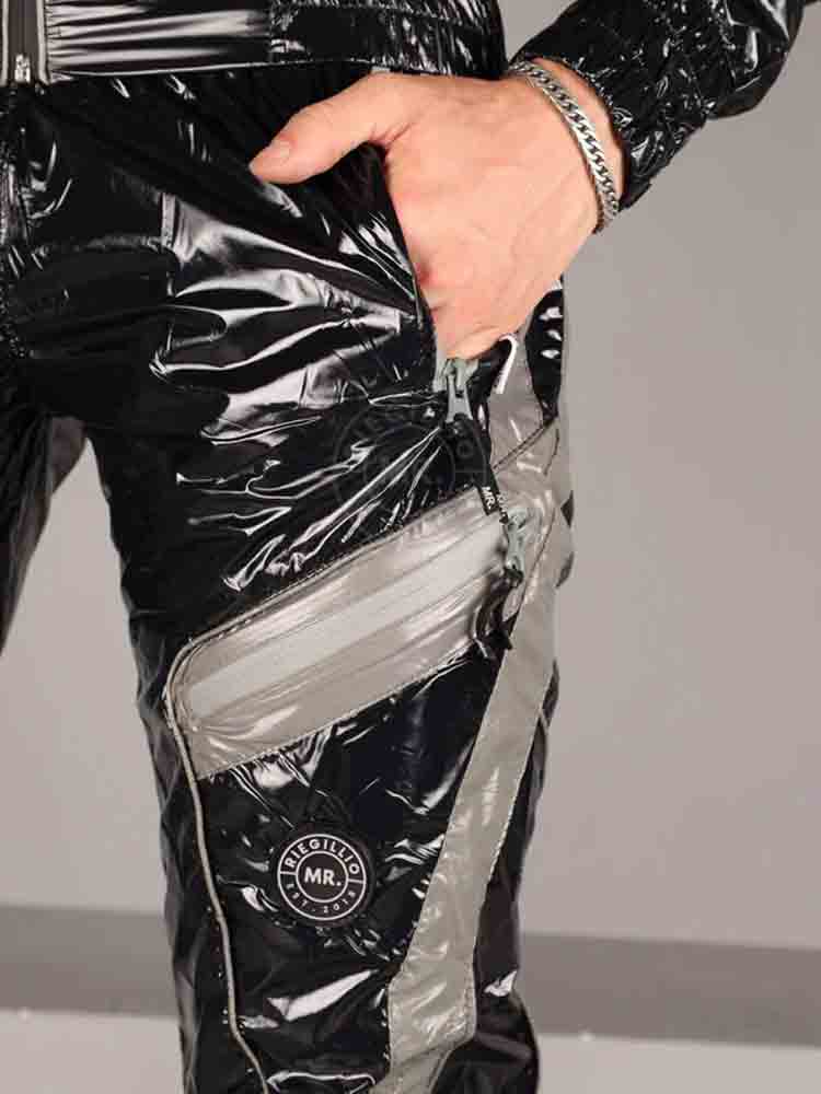 Riegillio Shiny Nylon Tracksuit Pants - schwarz-grau