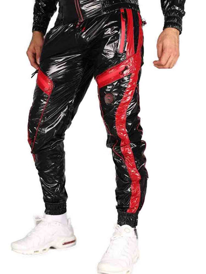Riegillio Shiny Nylon Tracksuit Pants - schwarz-rot