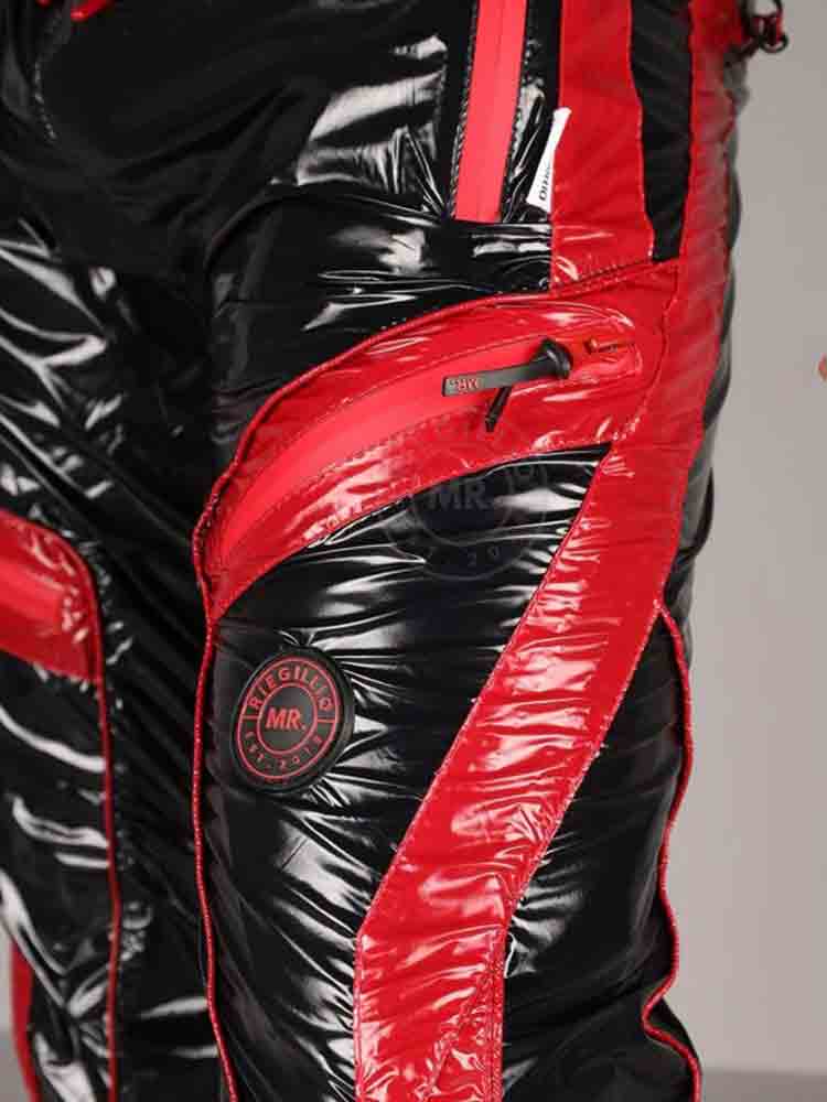 Riegillio Shiny Nylon Tracksuit Pants - schwarz-rot