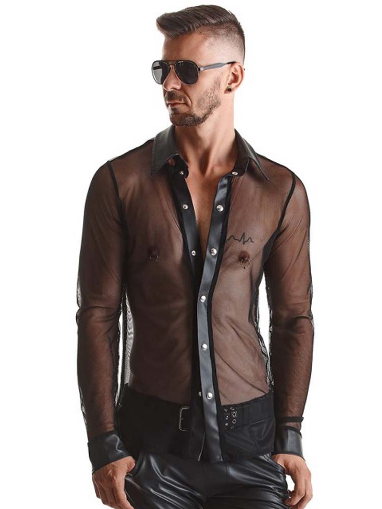 Netz-Shirt CESARE Langarm-Hemd schwarz