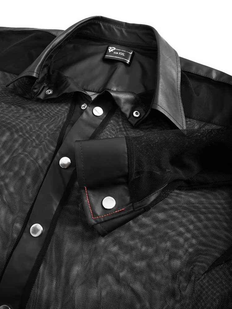 Netz-Shirt CESARE Langarm-Hemd schwarz