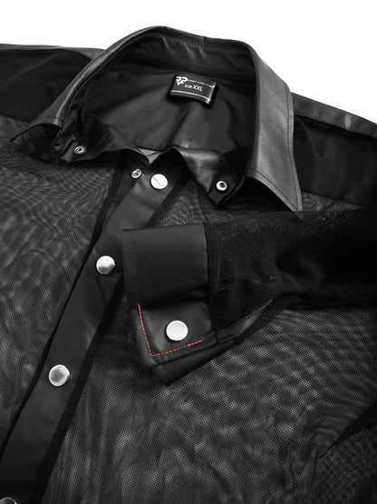 Netz-Shirt CESARE Langarm-Hemd schwarz