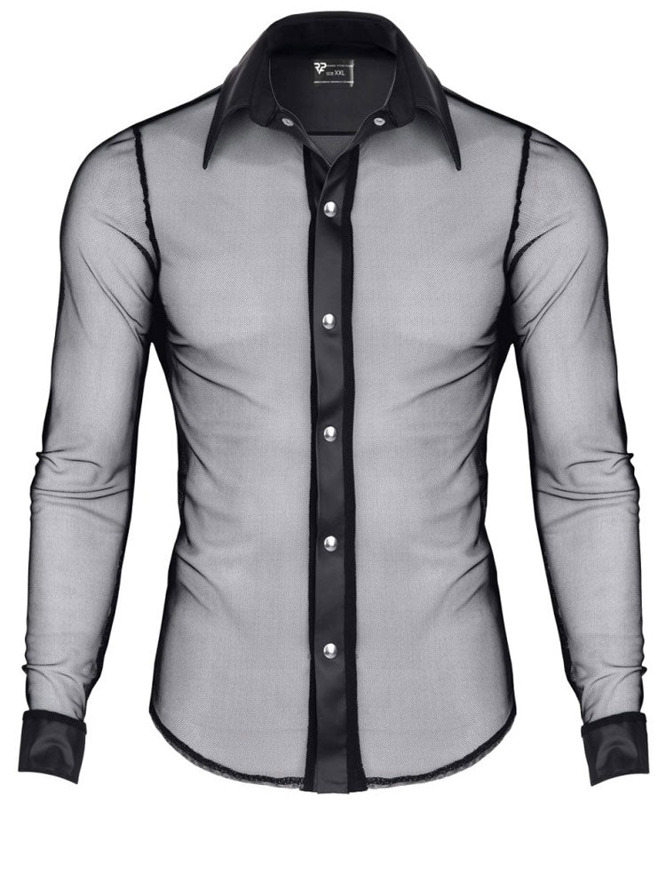 Netz-Shirt CESARE Langarm-Hemd schwarz