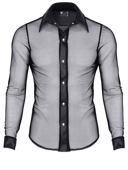 Netz-Shirt CESARE Langarm-Hemd schwarz