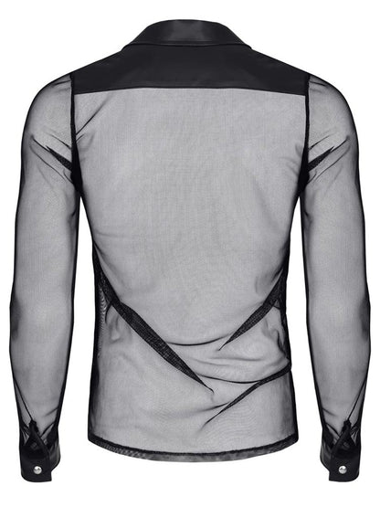 Netz-Shirt CESARE Langarm-Hemd schwarz
