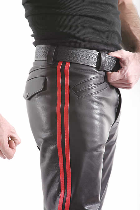 Leder-Stiefelhose mit Doppelstreifen in SCHWARZ