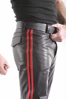 Leder-Stiefelhose mit Doppelstreifen in ROT