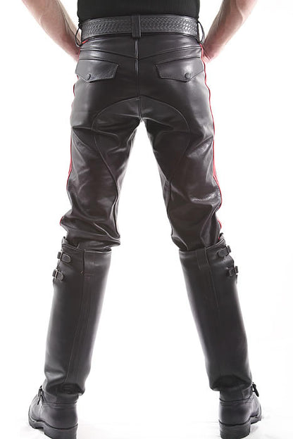 Leder-Stiefelhose mit Doppelstreifen in BLAU