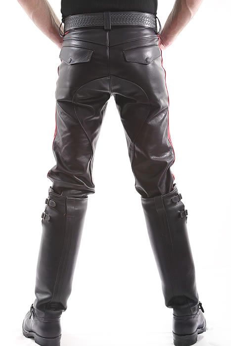Leder-Stiefelhose mit Doppelstreifen in SCHWARZ